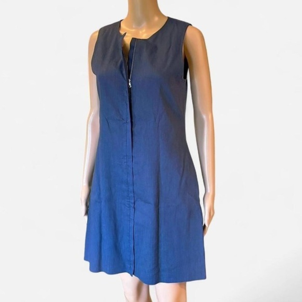 Theory Navy Blue Sleeveless Zip Front‎ Sheath Dress Women Size 4